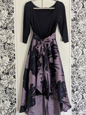 R&M Richards Printed High-Low A-line Dress with a 3/4 sleeves & removeable sash